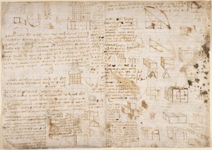 Arundel 263, f.223v Jegyzetek és diagramok a Codex Arundel-ből (toll és tinta papíron) alkotó: Leonardo da Vinci