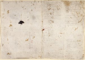 Arundel 263, f.225v, f.230 Rajzok a mechanikai erőkről, ütőhangszerekről, gravitációról, mozgásról, optikáról és csillagászatról, különféle számtani és geometriai javaslatokkal (toll és tinta papíron) alkotó: Leonardo da Vinci