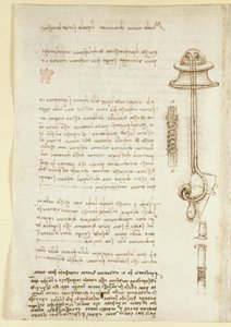 Arundel 263, f.24v Jegyzetek és vázlatok, amelyek Leonardo tanulmányát illusztrálják egy búvár légzőkészülékéről (1508), a Codex Arundel-ből (toll és tinta papíron) alkotó: Leonardo da Vinci