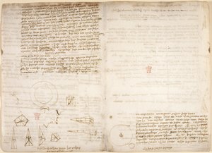 Arundel 263, f.266v, f.267 Notes on cosmology (upside-down); diagrams illustrating Leonardo