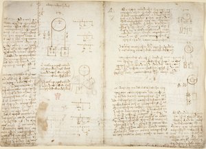 Arundel 263, f.41v, f.40 Megjegyzések és diagramok a mechanikáról, „della semplice qualità” címmel a „Codex Arundel”, c.1500-5 (toll és tinta papíron) alkotó: Leonardo da Vinci