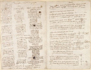 Arundel 263, f.42v, f.43 Leonardo próféciáinak rövid szövegei (
