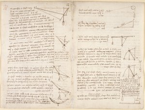 Arundel 263, f.7v, f.8 Megjegyzések és diagramok a mechanikáról alkotó: Leonardo da Vinci
