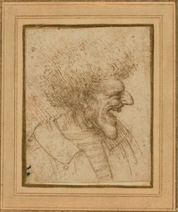 Egy bozontos hajú férfi karikatúrája alkotó: Leonardo da Vinci