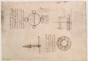Codex Madrid I f.20, mechanikai tanulmányok alkotó: Leonardo da Vinci
