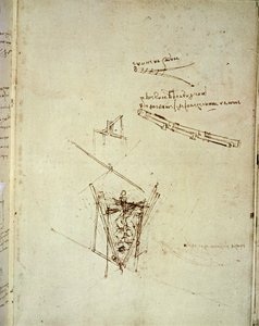 Repülőgép tervrajz (toll a papíron) alkotó: Leonardo da Vinci