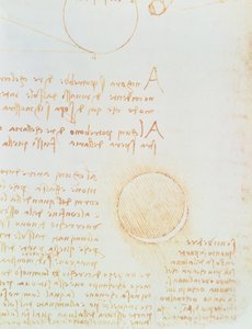 Részlet a fol. 2r, a Codex Leicesterből, amely a Hold külső fényességét mutatja alkotó: Leonardo da Vinci