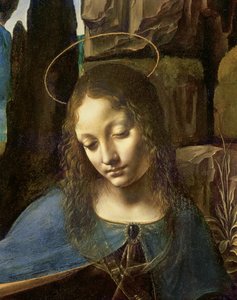 Részlet a Szűz fejéről, A sziklák szűzéből (A Szűz Szent János csecsemővel imádja a Kisded Krisztust egy angyal kíséretében), 1508 körül