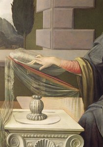 Szűz Mária részlete az Angyali üdvözletből, 1472-75 olaj, panel, restaurálás után alkotó: Leonardo da Vinci