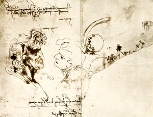 Két férfi fej vázlata alkotó: Leonardo da Vinci