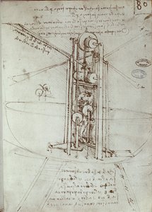 Repülő propulziós gép rajza. Leonard De Vinci kézirata (Leonardo da Vinci alkotó: Leonardo da Vinci