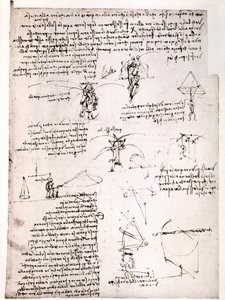 Kivonat egy Da Vinci-kéziratból: Eredeti kézirat, amely leírja az "ejtőernyő" elvét és felépítését (kézirat). alkotó: Leonardo da Vinci