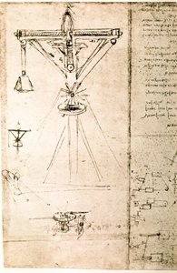 Kivonat egy Da Vinci-kéziratból, amely a "daru" elvét és felépítését írja le (kézirat). alkotó: Leonardo da Vinci