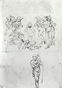 Figural Studies for the Adoration of the Magi, 1481 körül (toll, tinta és fémhegy papíron) alkotó: Leonardo da Vinci