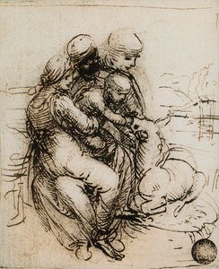 Első ötlet a Madonna és a Gyermek és a Szent Anna számára; Leonardo da Vinci rajza. Gallerie dell