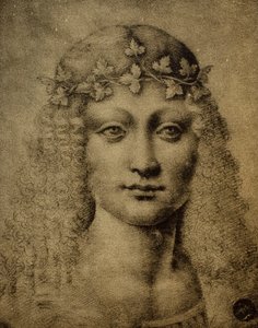 Egy lány vagy egy fiatal Bacchus feje; Leonardo da Vinci rajza. Gallerie dell