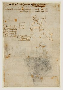 Öregember feje és géptanulmányok, 1503-06 körül (fekete kréta, toll és barna tinta) alkotó: Leonardo da Vinci