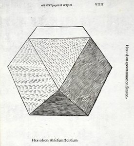 Szilárd Hexaedron, Luca Pacioli (kb. 1445-1517) „Isteni arány” illusztrációja, eredetileg pub. Velence, 1509 alkotó: Leonardo da Vinci