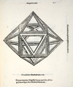 Hexaedron elevatum vacuum, illusztráció Luca Pacioli (1445-1517 körül) "Divina Proportione" című művéből, eredetileg pub. Velence, 1509 alkotó: Leonardo da Vinci