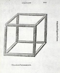 Hexaéder teljes vákuum, illusztrációja Luca Pacioli (1445-1517 körül) „Isteni arány” című könyvéből, eredetileg pub. Velence, 1509 alkotó: Leonardo da Vinci