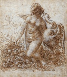 Leda és a hattyú (toll és barna tinta fekete krétával papíron) alkotó: Leonardo da Vinci