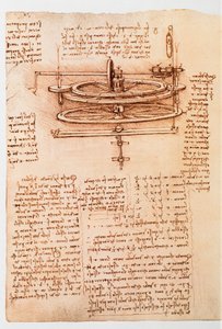 Ms 8937 fol.142r Tanulmány vízikerékhez, „Codex Madrid I”, 1493–1497 körül (toll és tinta papíron) alkotó: Leonardo da Vinci