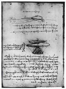 Párizsi kézirat B, fol. 83v: Szöveg és vázlatok oldala egy repülő géphez, 1488-90 (toll és tinta papíron) alkotó: Leonardo da Vinci