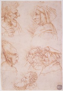 Hét tanulmány a groteszk arcokról (piros kréta papíron) alkotó: Leonardo da Vinci