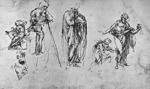 Tanulmányok egy figuráról és egy profilról, c1480 1945 alkotó: Leonardo da Vinci