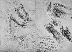 Tanulmányok egy ülő öregemberről és az örvénylő vízről, c1480 1945 alkotó: Leonardo da Vinci