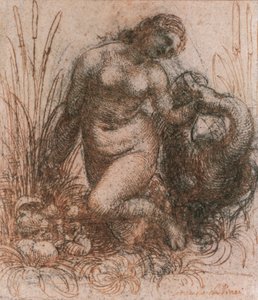 Leonardo da Vinci (1452-1519) tanulmánya Lédához és a hattyúhoz, rajz alkotó: Leonardo da Vinci