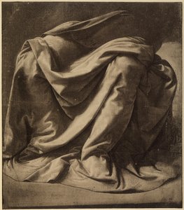 Tanulmány a Szűz köpenyéhez az Angyali üdvözletben ma az Uffiziben; akvarell és fekete fehérrel kiemelve, nagyon finom vásznon, Leonardo da Vinci. Louvre, Párizs alkotó: Leonardo da Vinci