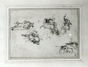 Study of Horsemen in Combat, 1503-4 (toll és tinta papíron) alkotó: Leonardo da Vinci