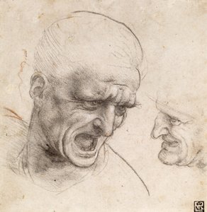 Tanulmány két harcos fejéről az anghiari csatára vonatkozóan alkotó: Leonardo da Vinci