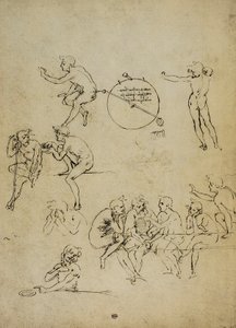 Különböző pozíciókban lévő emberi alakok tanulmányozása; Leonardo da Vinci rajza. Louvre, Párizs alkotó: Leonardo da Vinci