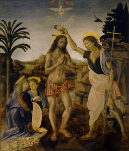 Krisztus megkeresztelkedése, 1470-1475 körül alkotó: Leonardo da Vinci