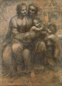 Szűz és gyermek Szent Annával és Keresztelő Szent János csecsemő, 1499-1500 körül (papíron fehér krétával magasított szén, vászonra rögzítve)