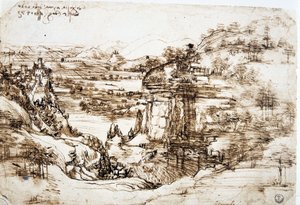 Leonard de Vinci (Leonardo da Vinci) (1452-1519) első ismert rajza, „” Santa Maria della Neve tája””: a Firenze melletti Arno völgyének tája. alkotó: Leonardo da Vinci