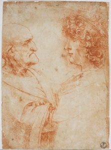 Két férfi profil, egy öreg és egy fiatal férfi - A fiatalember Gian Giacomo Caprotti dit Andrea Salai vagy Salaij (kb. 1480-1524), Leonard tanítványát és szeretőjét ábrázolja - Leonardo da Vinci (Leonard de Vinci) a la sanguine rajza ( 1452-1519) – Firenze alkotó: Leonardo da Vinci