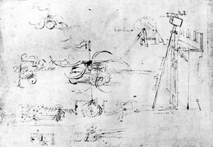 Fegyvertervek, fol. 40v-a (toll és tinta papíron) alkotó: Leonardo da Vinci