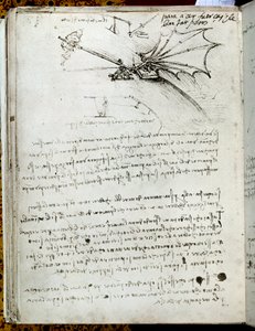 Szárnyképzés. Repülőgép rajz. Leonard De Vinci kézirata (Leonardo da Vinci alkotó: Leonardo da Vinci