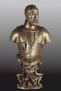 V. Károly római római császár (1500-58) arcképe mellszobra (bronz)