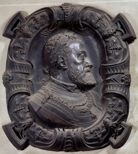 V. Károly császár (1500-1558) profilportréja”” Leone Leoni (1509-1590) faragott bronzdomborműve. Párizs, Louvre Múzeum