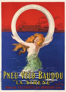 A Pneu Velo Baudou által gyártott "La Sirene" kerékpár gumikat reklámozó plakát, 1920 körül