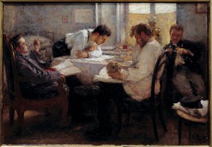 A vizsga előestéjén Diákok átnézik a vizsgákat. Leonyid Osipovich Pasternac (1862-1945) festménye 1895 V. 0,39x0,55 m Párizs, musee d