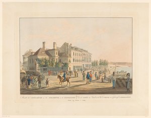 Kilátás a kávéházakra a Bécs és Leopoldstadt közötti híddal szemben Kilátás a kávéházakra a Schlagbrücke-n Leopoldstadtban alkotó: Leopold Beyer