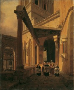 Kilátás egy oszlopcsarnokra a spalatói Diana-templomban alkotó: Leopold Ernst