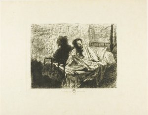 Az ágyban ülő Charles Meryon portréja alkotó: Leopold Flameng