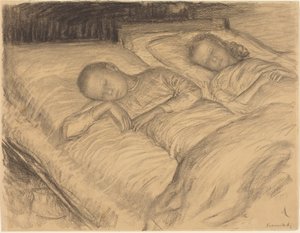 A művész gyermekei: Farkas és Anna alszik, 1900 körül (szén, papír)