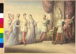 Mária Anna császárné és Sophie főhercegnő I. Ferenc József császárral